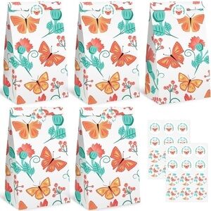 24 Butterfly Paper Goodie Bags With Stickers